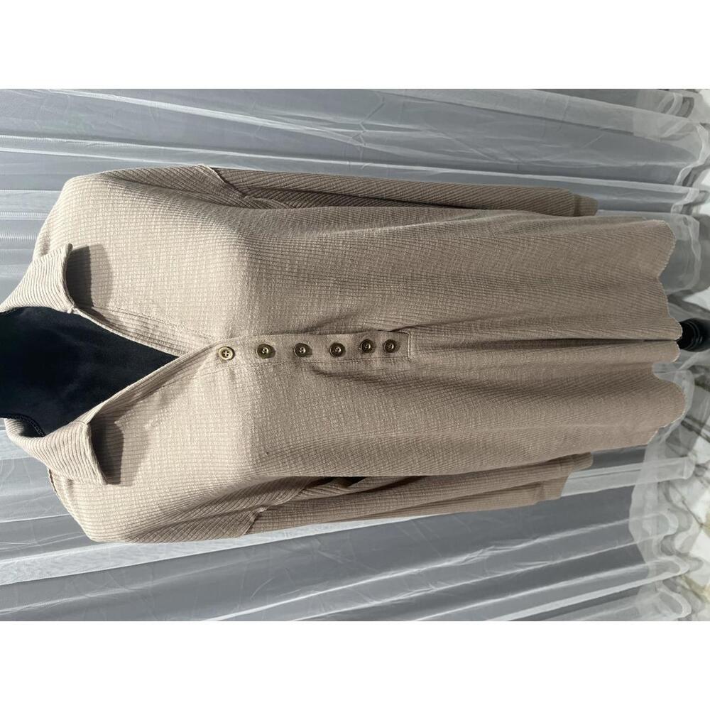 POL Women's Long Sleeve Beige Waffle Knit Top with Button Detail